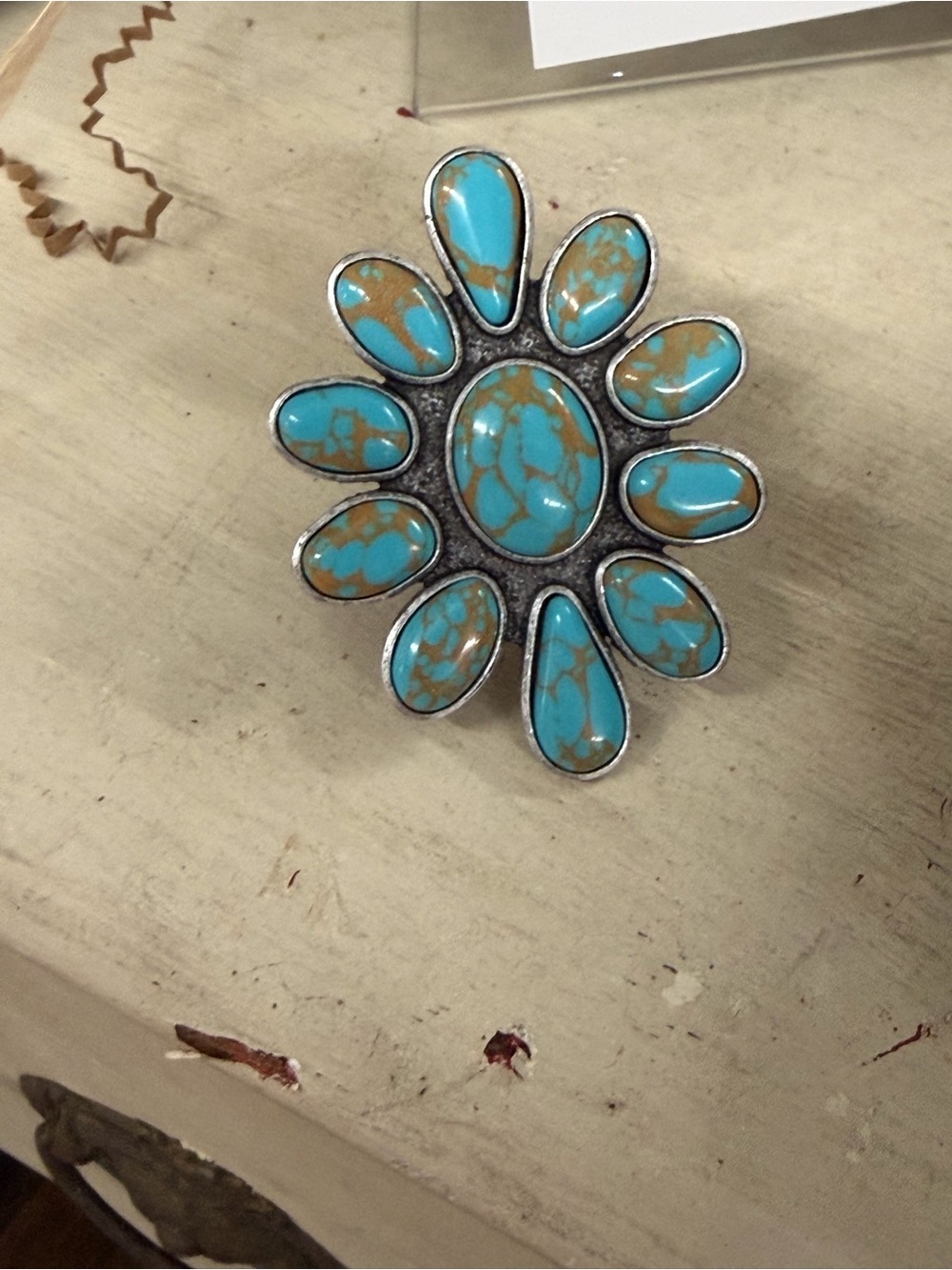 Turquoise Stone Flower-Western- statement piece-Ring